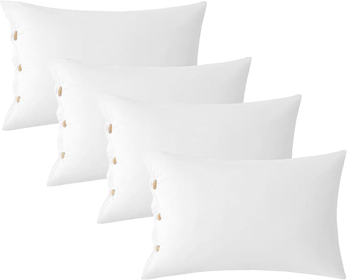 JELLYMONI Pillowcases Standard Set of 4 Cotton Button Pillow Covers 20×26in White Bed Pillow Cases 100% Washed Cotton Soft Breathable (Pillows are not Included)