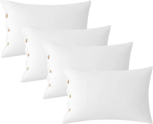 JELLYMONI Pillowcases Standard Set of 4 Cotton Button Pillow Covers 20×26in White Bed Pillow Cases 100% Washed Cotton Soft Breathable (Pillows are not Included)