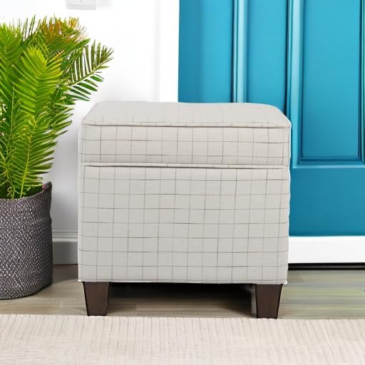 Homepop Home Decor | K7342-F2236 | Classic Square Storage Ottoman with Lift Off Lid | Ottoman with Storage for Living Room & Bedroom, Natural Windowpane Large