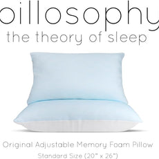 pillosophy Original Memory Foam Pillow • Adjustable Height • Premium Shredded Memory Foam Fill • for Back, Side, Stomach Sleepers (Standard Size, 1-Pack)