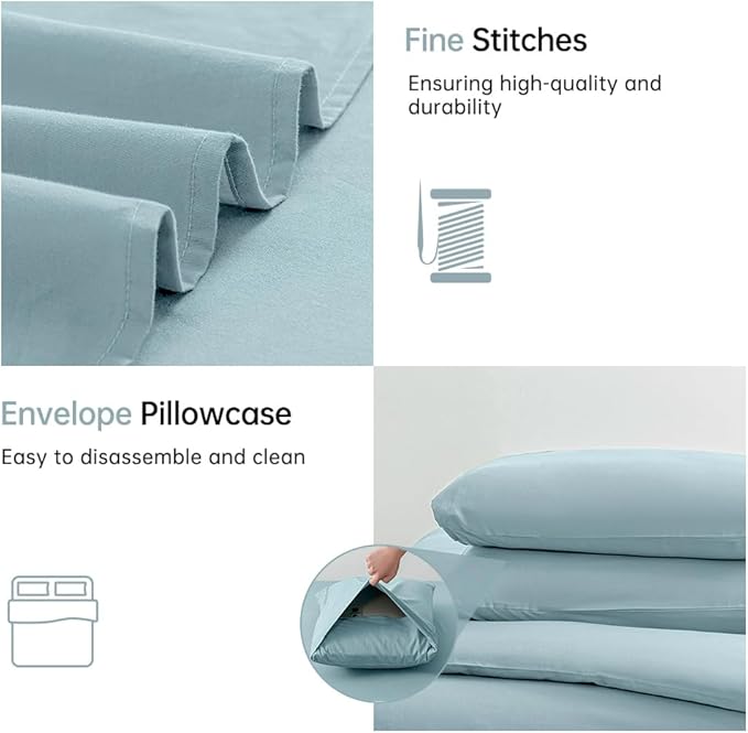 JELLYMONI Cotton Duvet Cover King Size - 100% Washed Cotton Linen Like Textured Comforter Cover, 3 Pieces Breathable Soft Bedding Set with Zipper Closure (Light Blue, 104"x 90")