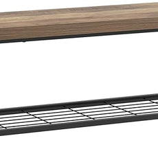 FOLUBAN Entryway Bench, Industrial Wood and Metal Storage Bench with Metal Shelf, Indoor Shoe Rack Bench Seat for Living Room, Bedroom, Hallway, Entrance, Rustic Oak, 47 Inch