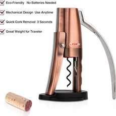 Forge Quality Compact Vertical Lever Corkscrew Wine Opener with Foil Cutter. 3 Seconds to Open a Bottle of Wine. Metallic Bronze