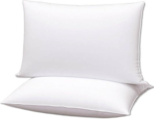 Flat Ultra Thin Bed Pillows Queen Size Pillow Set of 2 Extra Soft Down Alternative for Stomach Side Back Sleeper White 20x30inches
