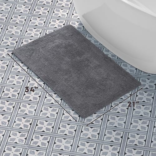 Laura Ashley - Reversible Cotton Bath Mat, Premium Bathroom Décor, Machine Washable Bathroom Rug, Highly Absorbent, 21"x34", Charcoal