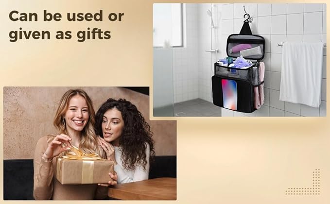 Shower Caddy for Dorm, Portable Hanging Shower Bag with Metal Hook, Oxford Cloth Quick Dry Mesh Organizer for Bathroom Essentials, Phone Pouch, 10.04 x 9.84 x 5.57 in/25.5 cm x 24.99 x 14.15 cm