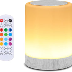 OORUN Touch Bedside Table Lamp,13 RGB Colors & 5 Brightness, USB Rechargeable Desk Lamp, Remote Control Dimmable Light with RGB Color Changing,Portable Lamp for Baby (Wood Grain Beige)