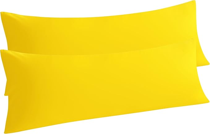 NTBAY Body Pillow Cases Set, 2 Pack Brushed Microfiber 20x54 Inches, Soft, Wrinkle, Fade, Stain Resistant Yellow Pillow Cases with Envelope Closure