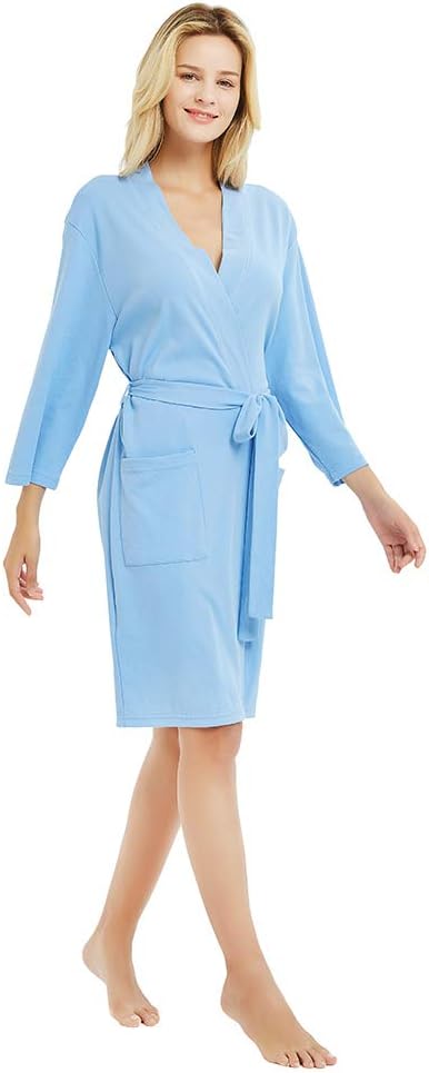 U2SKIIN Womens Robes, 100% Cotton Lightweight Robes 3/4 Sleeves Kimono Knit Soft Loungewear Short Bathrobe