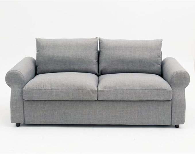 Panana Modern 2 and 3 Seats Loveseat Sofa Couch with Storage, Small Love Seat Couches for Living Room, Bedroom, Apartment, Office (Light Gray Linen Fabric, Scroll Arm - 3 Seater)
