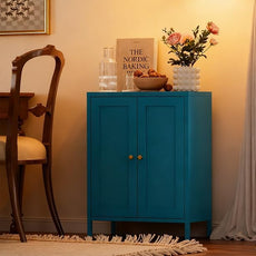 Coffee Bar Cabinet, Metal Sideboard Buffet Cabinet,Metal Storage Cabinet with 2 Doors and Adjustable Shelves for Kitche, Living Room, Entryway, Bathroom,Office (Blue, 31.5