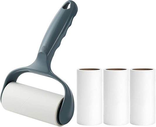 Lint Roller for Couch Furniture Dog Cat Bed Balliard Table Lint Remover for Pet Hair Ergonomic T Handle with 4 Extra Sticky Rolls (Navy Black)