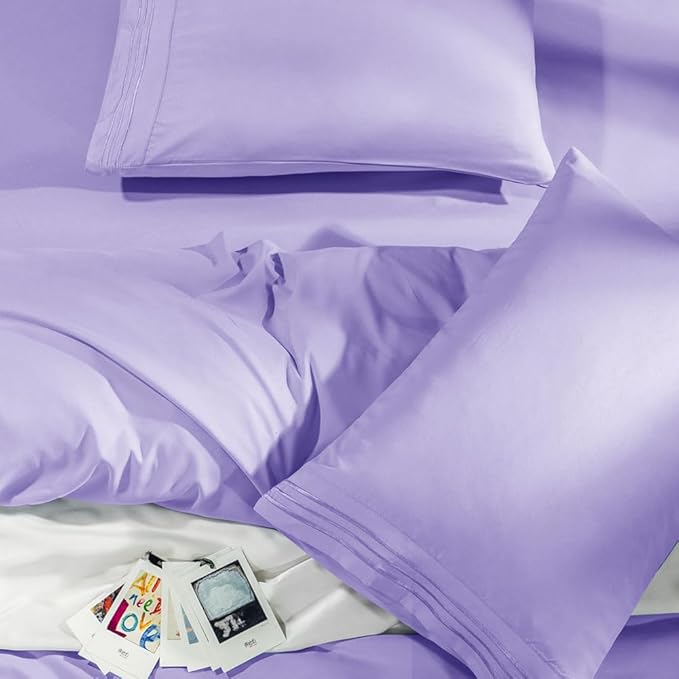 SONORO KATE Bed Sheet Set Super Soft Microfiber 1800 Thread Count Luxury Egyptian Sheets Fit 18-24 Inch Deep Pocket Mattress Wrinkle-6 Piece (Lavender, King)