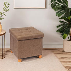 B FSOBEIIALEO Storage Ottoman with Tray, Foot Stools and Ottomans with Legs, Storage Cube Seat Linen Brown 15
