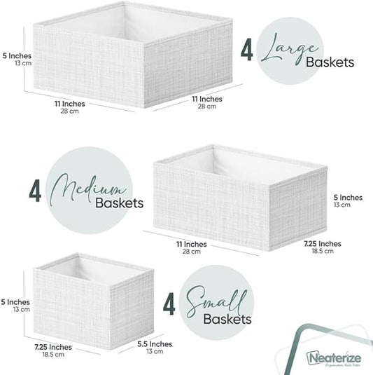 Drawer Organizer Clothes Set of 12 White-Grey - Dresser Organizer For Nursery, Bedroom, Closet - Perfect Baby Clothes Organizer and Storage & General Nursery Organization or Dresser Drawer Organizers