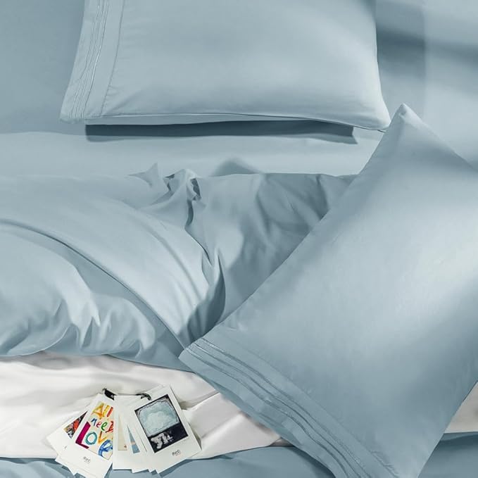 SONORO KATE Bed Sheet Set Super Soft Microfiber 1800 Thread Count Luxury Egyptian Sheets Fit 18-24 Inch Deep Pocket Mattress Wrinkle-6 Piece (Spa Blue, Queen)