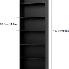FOTOSOK 6-Tier Open Bookcase and Bookshelf, Freestanding Display Storage Shelves Tall Bookcase for Bedroom, Living Room and Office, Black