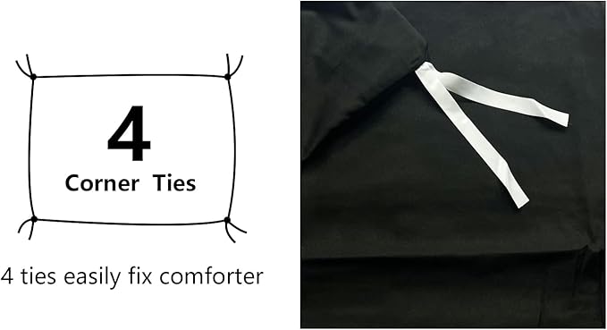 Amazon Basics Lightweight Microfiber 3-Piece Duvet Cover Set with Zipper Closure, Full/Queen, Black, Solid