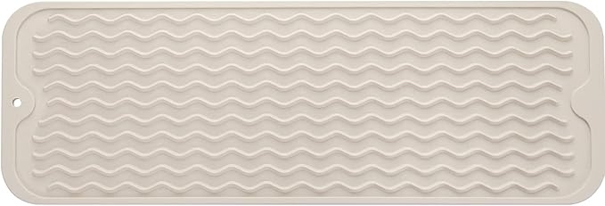 Silicone Dish Drying Mat for Multiple Usage,Easy clean,Eco-friendly,Heat-resistant Silicone Mat for Kitchen Counter,Sink,Bar,Bottle,or Cup Tapioca M 17 inches x 6 inches