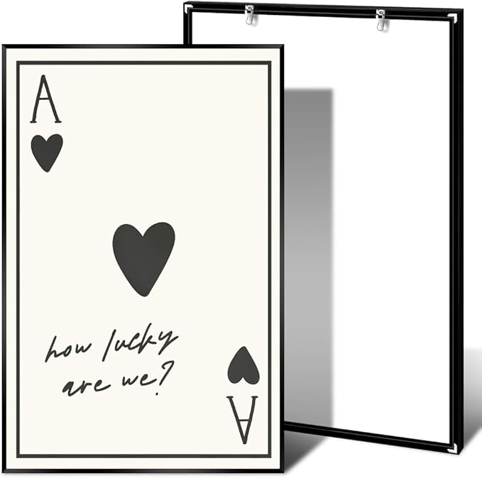 Vintage How Lucky Are We Wall Art Trendy Poker Posters Minimalist Ace of Hearts Decor Funny Inspirational Quotes Canvas Prints Lucky You Pictures for Dorm Home Aesthetic 16x24in Metal Black Frame