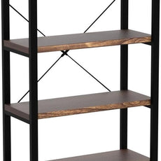 Solid Wood Bookshelf,4 Tier Rustic Vintage Industrial Etagere Bookcase, Open Metal and Wood Vintage Book Shelf, Retro Brown (RealWood)(4-Tier)