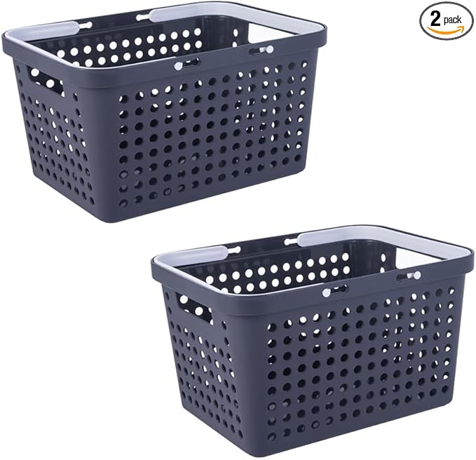 Plastic Shower Caddy Basket with Handles, Cleaning Supply for Dorm, School, Camping, Travel, Bathroom (dark grey 2 pack)