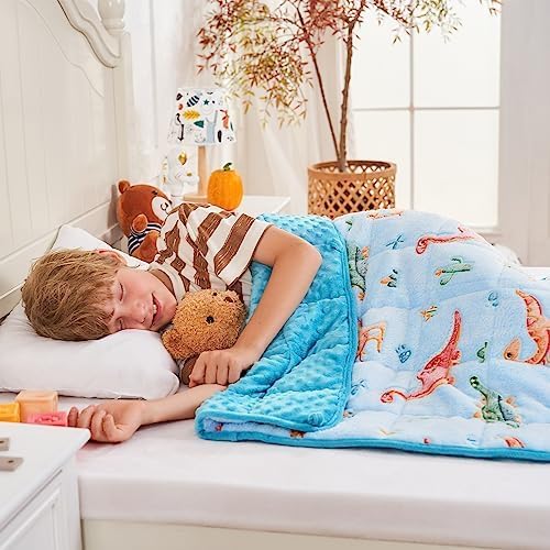 yescool Weighted Blanket 7 Pounds Weighted Lap Blanket, Glow in The Dark Dinosaur Heavy Blanket for Sleeping, Warm Minky Weighted Throw Blanket Gift for 60-80lbs, 40"x60"