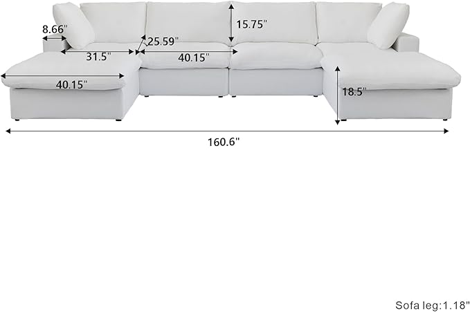 Cloud Modular Sectional Sofa Couch,Oversized U Shaped Couch 6 Seater for Living Room,160.6" Down Filled Convertible Couches with Storage Ottoman, Covers Washable&Replaceable,White