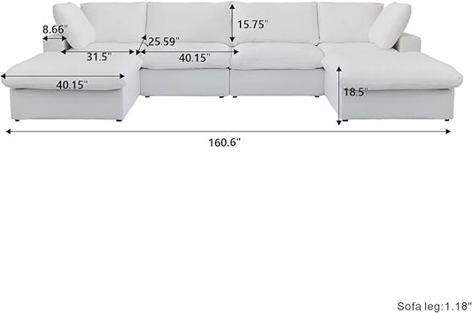 Cloud Modular Sectional Sofa Couch,Oversized U Shaped Couch 6 Seater for Living Room,160.6" Down Filled Convertible Couches with Storage Ottoman, Covers Washable&Replaceable,White