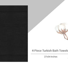Towel Bazaar Premium Cotton Super Soft and Absorbent Turkish Towels (4-Piece Bath Towels, Black)