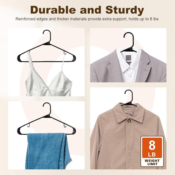 HOUSE DAY Black Plastic Hangers 16 Pack, Space Saving Coat Hanger, Clothes Hanger with Non Slip Hooks, Plastic Clothing Hangers for Closet, Ideal for Everyday Use on Shirts, Coats, Pants, Dress
