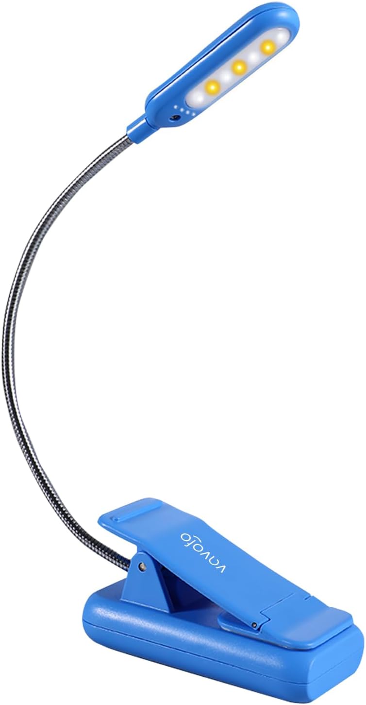 VAVOFO Clip On Book Light for Bed Kids, 7 LED Reading Light with 9-Level Warm Cool White Daylight, Eye Care Lamp with Power Indicator for Bookworms (Blue) Dormly