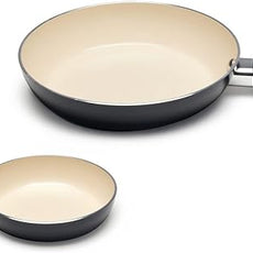 Amazon Basics 11-Piece Ceramic Non-Stick Pots and Pans Set, Dishwasher & Oven Safe, Non-Toxic, Easy Clean, Black/Cream