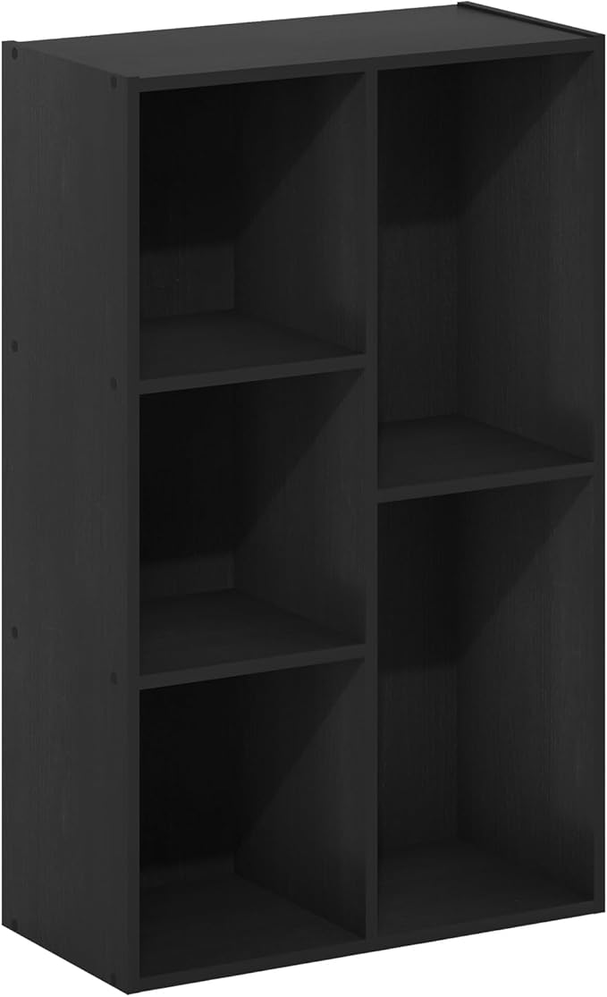 Furinno LUDER Book Shelf, 5-Cube Bookshelf, Reversible Bookcase, 9.4 x 19.5 x 31.5, for Living Room, Bedroom, Home Office, Blackwood