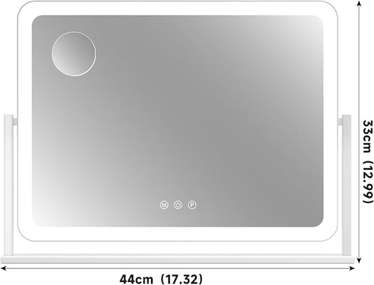 Lighted Makeup Mirror, 17.3"x13" Hollywood Vanity Mirror with Led Lights, Three Color Lighting Modes, and 5X Magnification Mirror, Smart Touch Control, 360°Rotation(Round Corner)