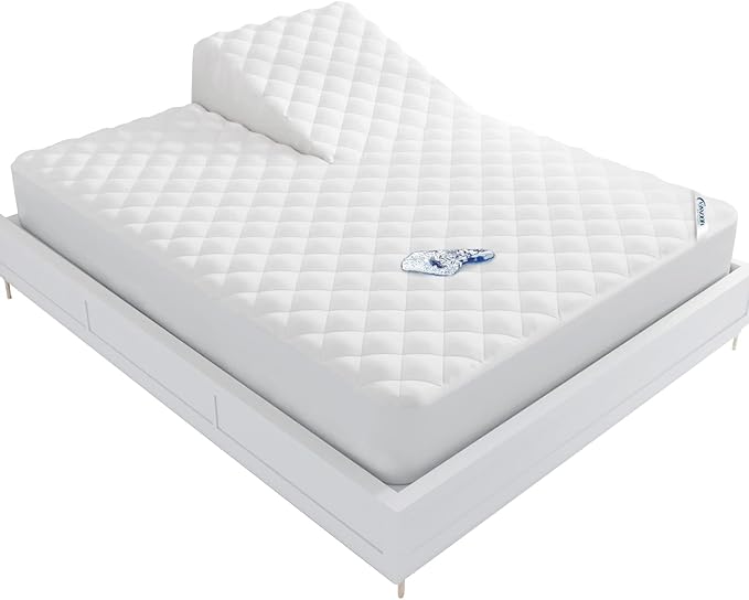 Waterproof Split Top Queen Mattress Pad Protector for Adjustable Bed, 34" Top Split from Head, Noiseless, Soft Padded Matress Protector