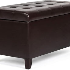 Joveco Storage Ottoman Bench, 33 Inches Faux Leather Rectangle Tufted Foot Stool for End Foot of Bed, Bedroom, Living Room, Brown