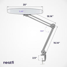 Neatfi XL 2,200 Lumens LED Desk Lamp with Clamp, 24W Bright Architect Task Lamp, 20 Inches Dimmable Computer Light, Adjustable Desk Light for Home, Office, Crafts, Nails & Hobbies (Non-CCT, Silver)