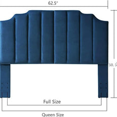 24KF Navy Blue Velvet Tufted Queen Upholstered Headboard, Modern Vertical Channel Design California Queen/Full Headboard with Stepped Silhouette Top Edge, 6026-Q-Navy Blue