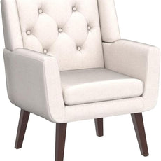 Living&Giving Accent Chair Button-Tufted Upholstered Living Room Chairs Comfy Reading Mid Century Modern with Linen Fabric Lounge Arm for Bedroom (Beige) 29.33D x 28.94W x 34.65H Inch