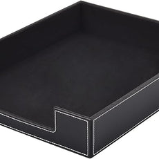 Leather Letter Tray, Office Supplies Desk Organizer for Mail Paper Files Magazines Jewelry Cosmetics,Luxury Letter Holder&Multipurpos Stackable Office Desktop Storage Box,Black