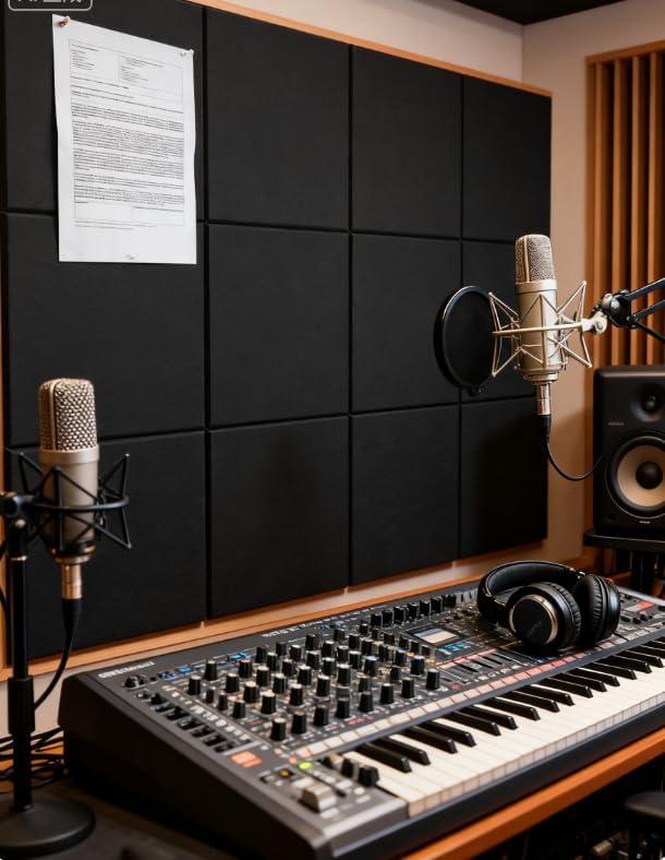 12-Pack Black Felt Wall Tiles(11.8“x11.8”Each), 47.2“x 35.4” Large Cork Board Alternative, Self-Adhesive Bulletin Pin Board for Office Home Kitchen Photos & Memos