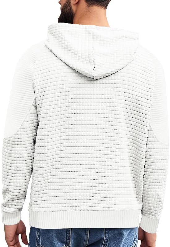 Men's Waffle Sweatshirt - Autumn Winter Hooded Pullover Loose Fit Casual Wear for Vacation Daily Life