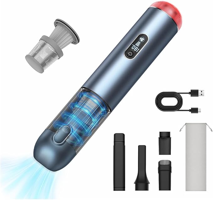 Handheld Vacuum Cordless, 18000Pa Car Vacuum with Brushless Motor, 5-in-1 Portable Hand Held Vacuum with 3 Speed Modes, High Power Mini Vacuum Cleaner with White LED & Red Flash for home, Car, Office