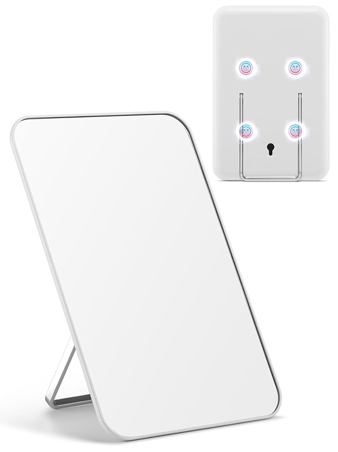 OMIRO Magnetic Locker Mirror for School, 8 x 5 inches Desk Makeup Mirror with Foldable Stand and Hanging Hole for Shaving, Strong Magnets for Secure Attachment,White