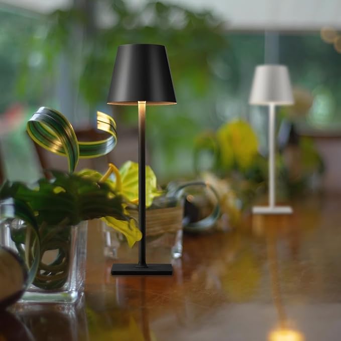 KDG 2 Pack Cordless Table Lamp, RGB Color Stepless Dimming Up, 4000mAh Battery Operated Portable LED Desk Lamp, for Dinning Room, Bedroom, Bar, Outdoor Garden, Camping, Night Light (Black)