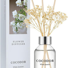 COCODOR Flower Reed Diffuser Set / 3.4oz / White Jasmine/Scent Diffuser with Sticks Home Fragrance Reed Diffuser for Bathroom Shelf Decor