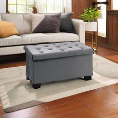 B FSOBEIIALEO Folding Storage Ottoman, Long Ottomans Shoes Bench, Velvet Storaeg Chest Footrest Seat 31.5