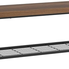 FOLUBAN Shoe Bench, Modern Wood and Metal Storage Bench for Entryway Hallway, Industrial Indoor Bedroom Bench Seat for Living Room, Mudroom, Rustic Walnut, 47 Inch