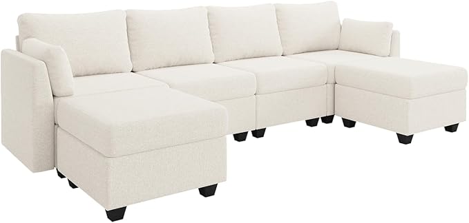 114.17" Modular Sectional Sofa, 6 Seat Modular Couch with Storage, Memory Foam, Convertible Sectional Couches for Living Room, U Shaped Comfy Modular Sofa with Chaise, Beige